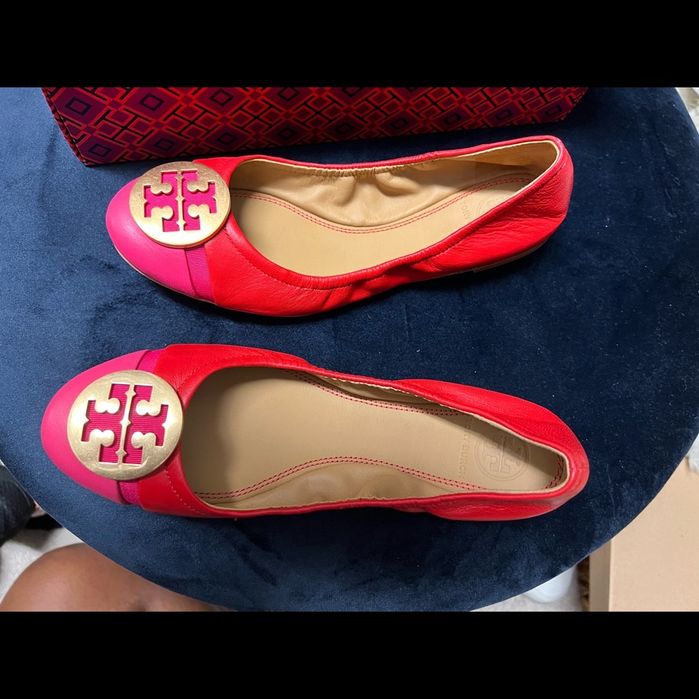 Red and fuchsia pink Tory Burch ballet flats. Never worn.